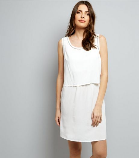 JDY White Cut Out Trim Layered Sleeveless Dress | New Look