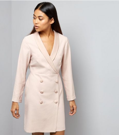 Petite Shell Pink Tuxedo Dress | New Look