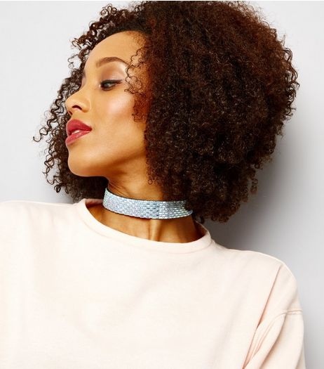 Silver Holographic Beaded Choker | New Look