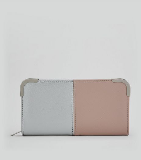 Silver Metallic Contras Panel Purse | New Look