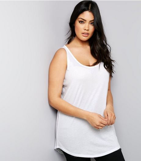 Curves White Dip Hem Vest | New Look