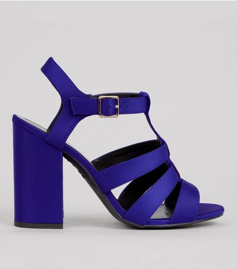 Blue Satin Gladiator Block Heels | New Look