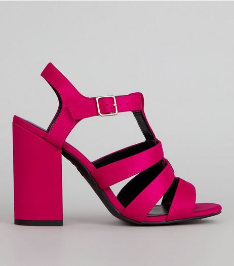 Pink Satin Gladiator Block Heels | New Look