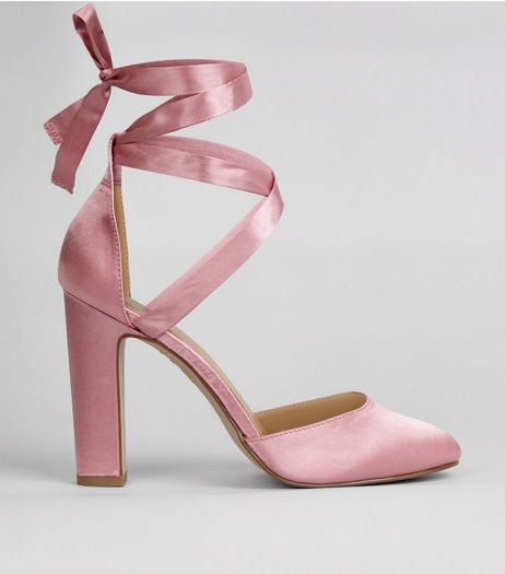 Pink Satin Tie Up Heels | New Look