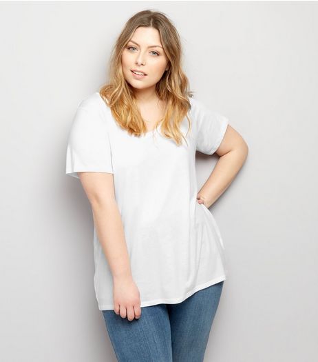 Curves White Scoop Neck T-Shirt | New Look