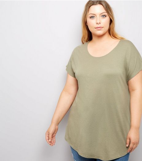 Curves Khaki Scoop Neck T-Shirt | New Look