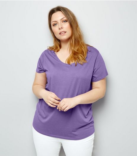 Curves Purple Scoop Neck T-Shirt | New Look