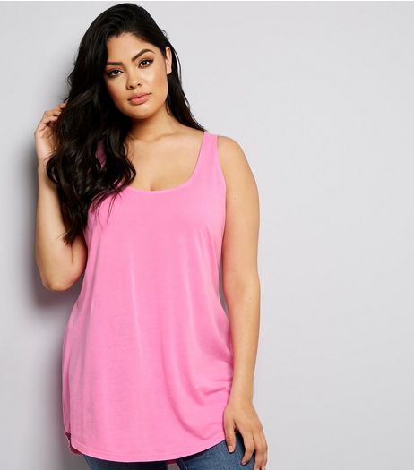 Curves Pink Cut Out Back Dip Hem Vest | New Look