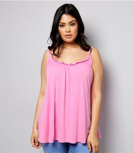 Curves Pink Frill Trim Gathered Cami | New Look