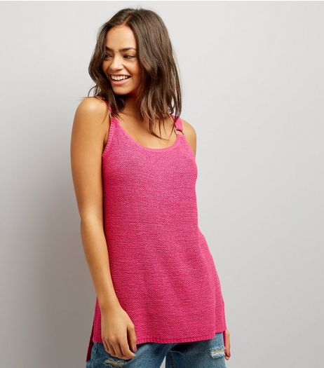 Bright Pink Ring Trim Step Hem Vest | New Look