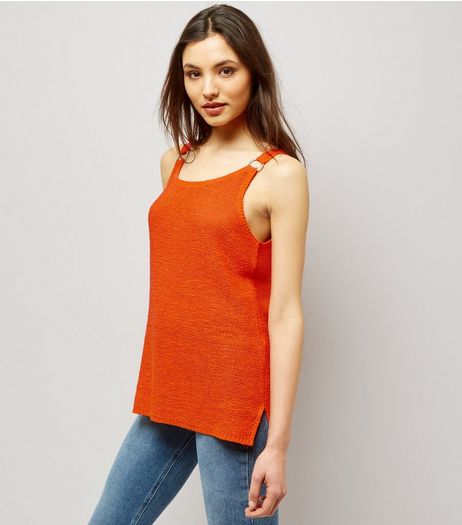 Orange Ring Trim Step Hem Vest | New Look