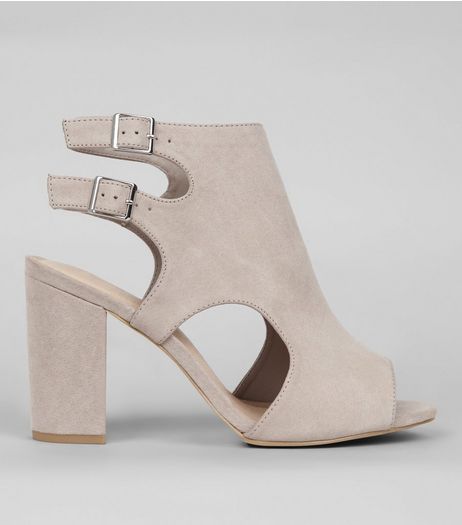 Wide Fit Grey Comfort Suedette Double Strap Sling Back Heels | New Look