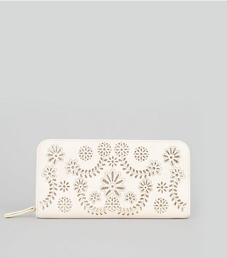 Cream Floral Laser Cut Zip Around Purse | New Look