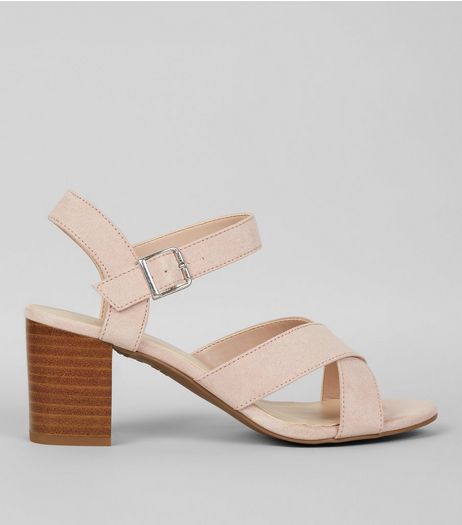 Teens Pink Suedette Cross Strap Heels | New Look