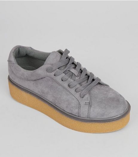 Teens Grey Suedette Contrast Sole Creepers | New Look