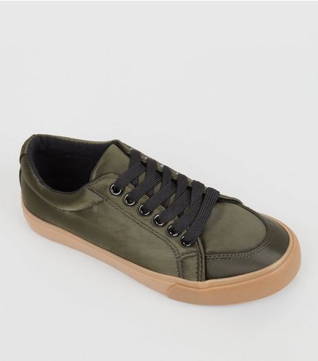 Teens Khaki Satin Trainers | New Look