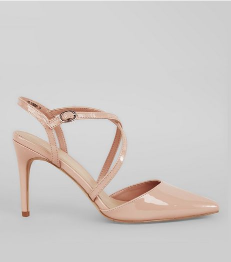 Nude Pink Patent Cross Strap Pointed Heels | New Look