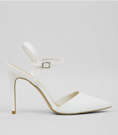 White Contrast Stripe Pointed Court Shoes | New Look