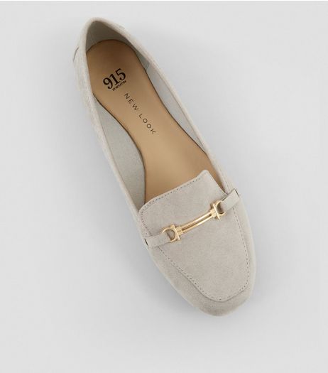 Teens Grey Suedette Metal Bar Loafers | New Look