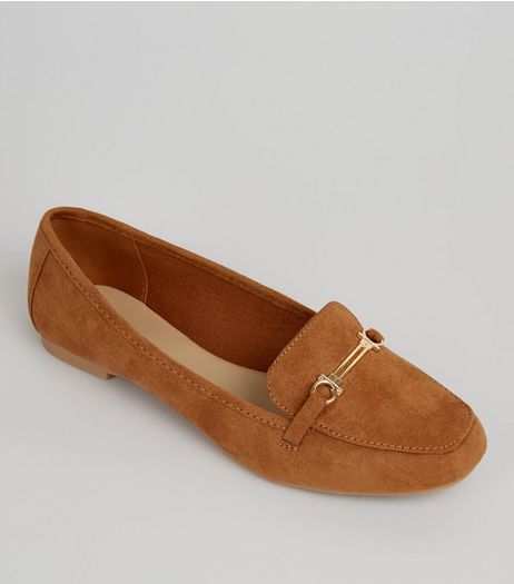 Teens Tan Suedette Metal Bar Loafers | New Look