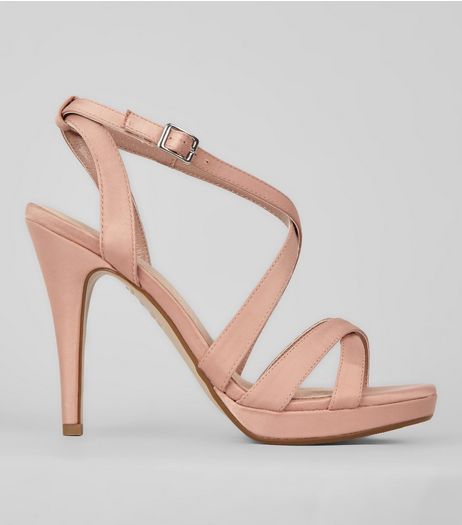 Pink Comfort Satin Cross Strap Heels | New Look