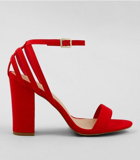Red Comfort Suedette Triple Strap Back Block Heels | New Look