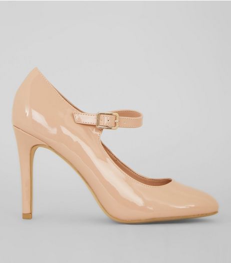 Nude Comfort Patent Strap Front Court Shoes | New Look