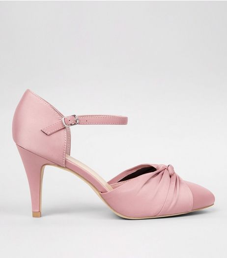 Wide Fit Pink Satin Knot Front Court Shoes | New Look