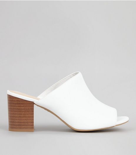 White Peep Toe Heeled Mules | New Look