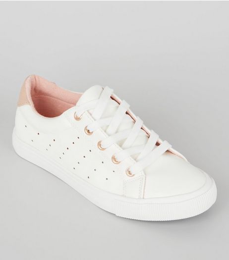 Teens White Contrast Trim Lace Up Trainers | New Look