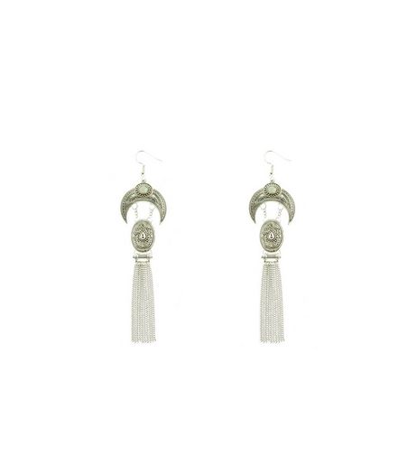 Silver Crescent Tassel Drop Earrings | New Look