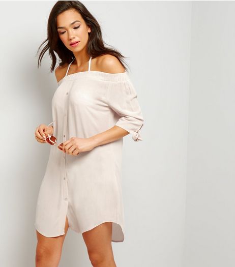 Shell Pink Bardot Beach Shirt | New Look