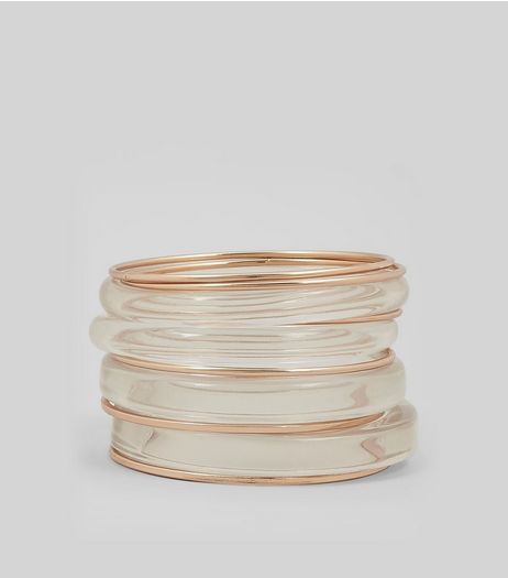 9 Pack Rose Gold and Transparent Bangles | New Look