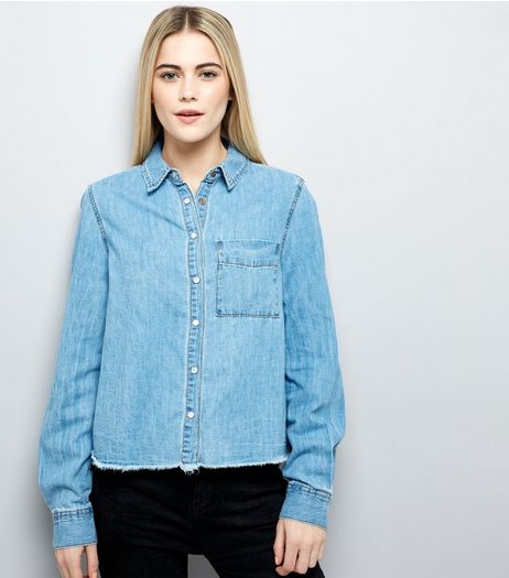 Blue Frayed Hem Denim Shirt | New Look