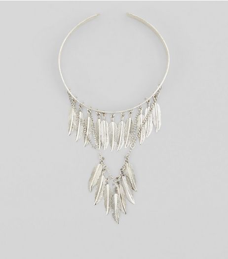 Silver Layered Feather Arm Cuff | New Look