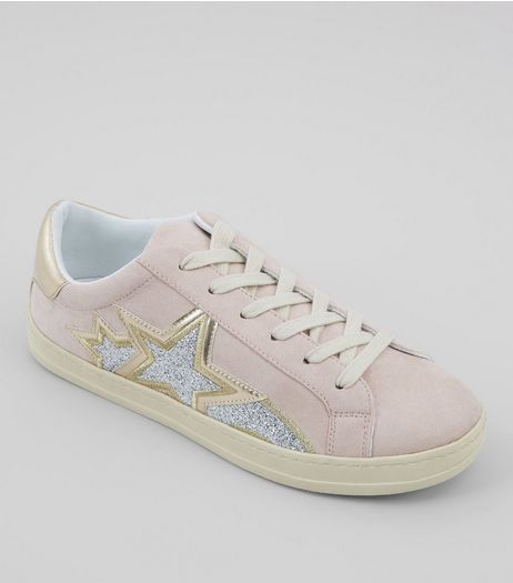 Pink Glitter Star Detail Trainers | New Look