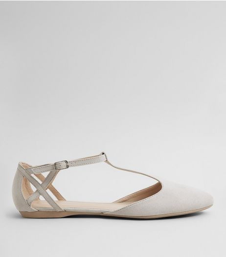 Grey Suedette Cross Strap Side Pumps | New Look
