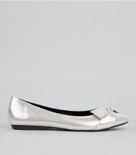 Silver Patent Knot Front Ballerina Pumps | New Look