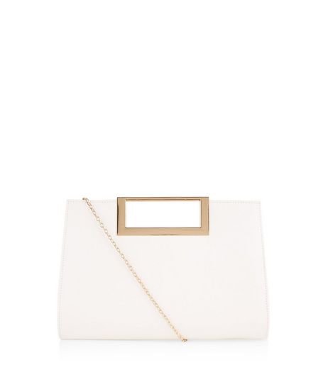 White Square Metal Handle Clutch | New Look