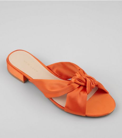 Orange Satin Knot Front Mules | New Look