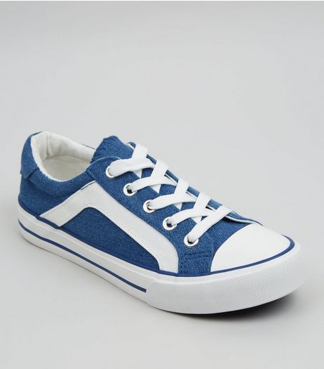 Teens Blue Contrast Stripe Lace Up Trainers | New Look