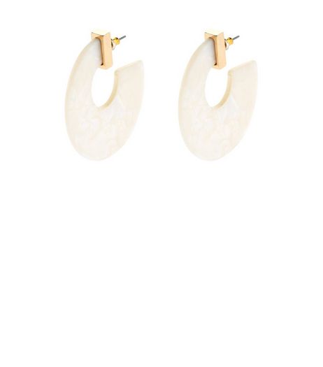 White Half Wide Hoop Earrings | New Look