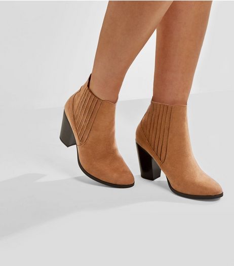 Wide Fit Tan Suedette Elasticated Side Boots | New Look