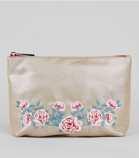 Silver Floral Embroidered Pouch | New Look