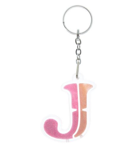 Orange Glitter J Initial Keyring | New Look