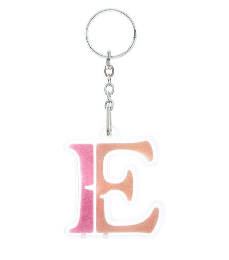 Orange Glitter E Initial Keyring | New Look