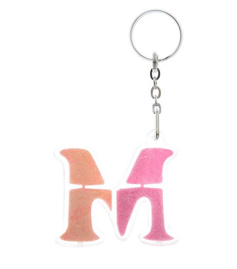 Orange Glitter M Initial Keyring | New Look