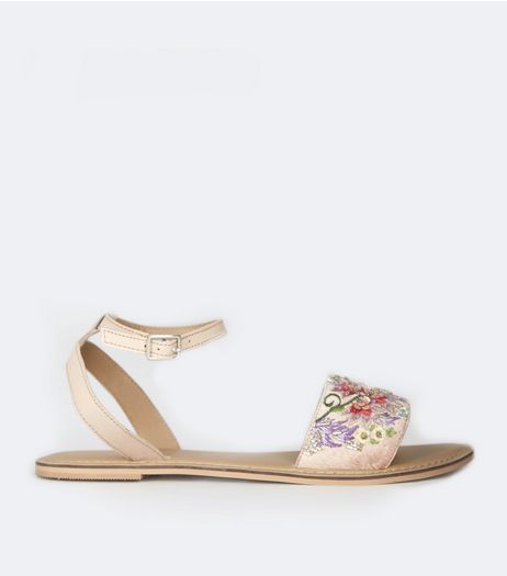 Nude Pink Floral Embellished Sandals | New Look