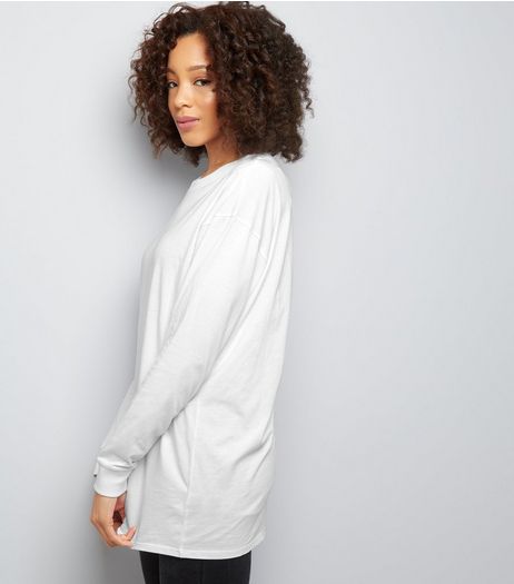 White Longline Skater T-Shirt | New Look