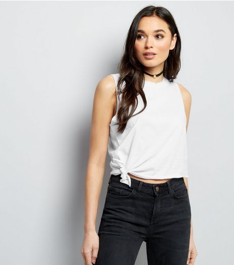 White Knot Front Tank Top | New Look